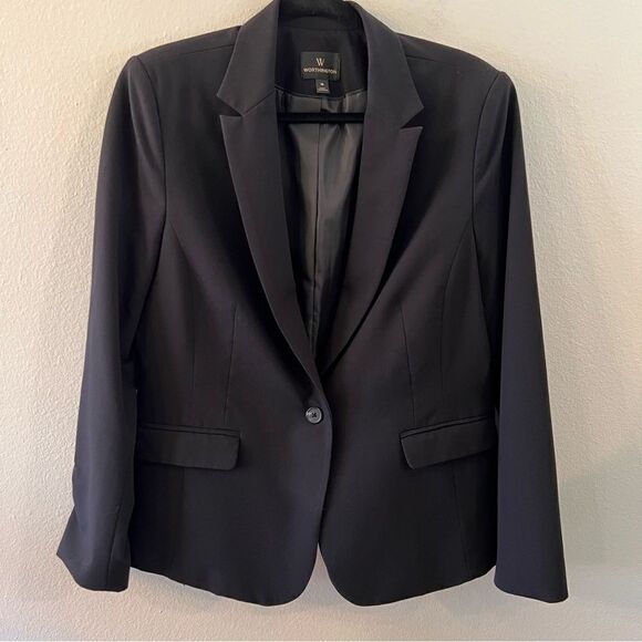 Worthington Blazer Size 14 Black Fully Lined Career Single Button Closure - Picture 1 of 7